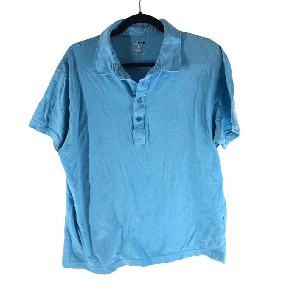 Carhartt Mens Light Blue Polo Shirt 100% Cotton Short Sleeve Size L
